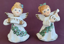 2 HOMCO Vintage Christmas Angel Girl Figurines Musical Guitar Accordion Set of 2 picture