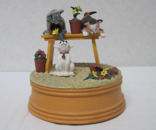 Vintage 1995 DCI Music Box Kittens At Play Mischievous Cats Broken Flower Pots picture