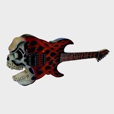 Screaming Skull In Fire Flames Electric Guitar Rock Star Coin Bank W/ Stand 15