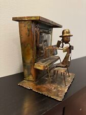 Vintage Tin Copper Art Sculpture - Piano Man Saloon Music Box Player picture
