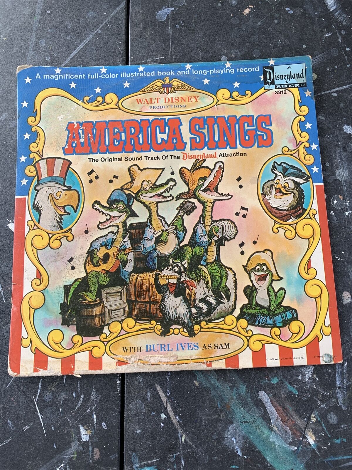 Disney AMERICA SINGS Record BURL IVES LP 3812 w Book Disneyland Splash Mountain 