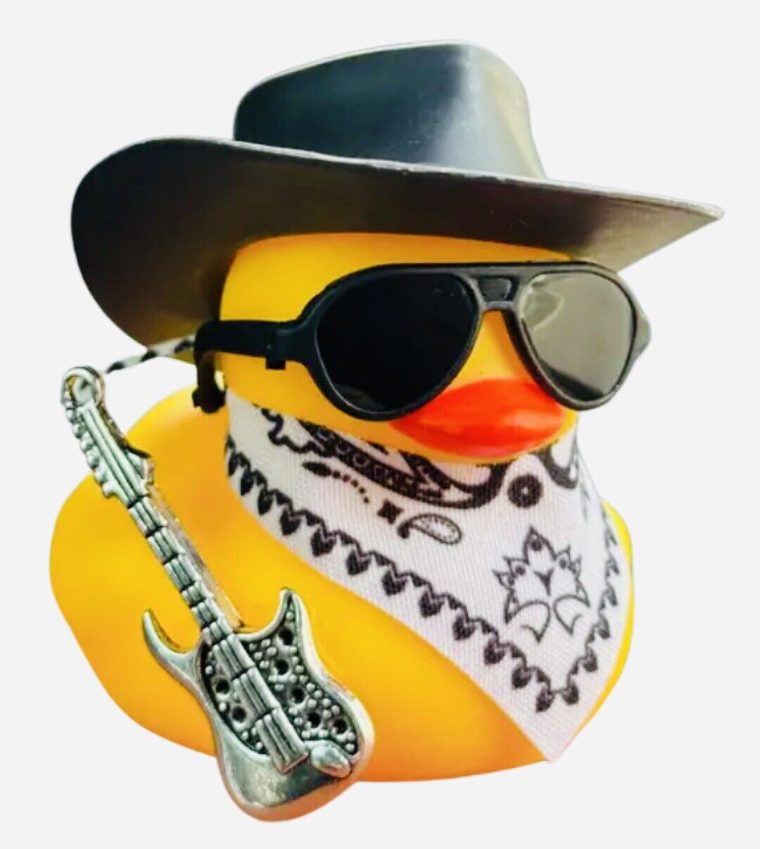 Rubber Duck Dash Ornament, Collectible, Duck Duck Jeep, Black Cowboys Hat Guitar