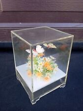 Vintage Retro Acrylic MCM Cube Music Box With Flowers And Butterflies picture