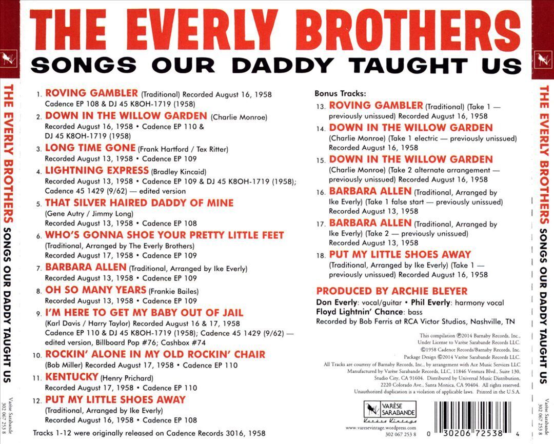 THE EVERLY BROTHERS - SONGS OUR DADDY TAUGHT US [BONUS TRACKS] NEW CD