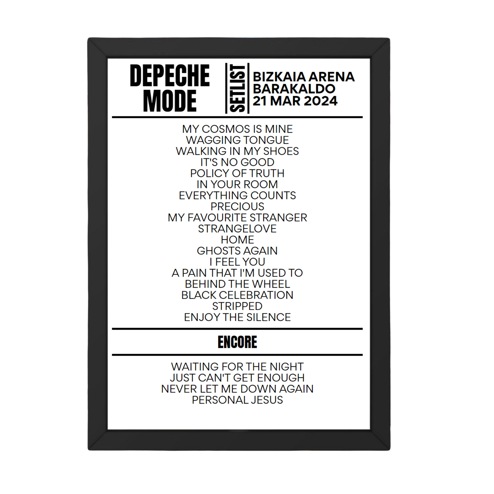 Depeche Mode Barakaldo March 21, 2024 Replica Setlist