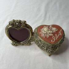 LINDEN Love Story Vintage Music Box Heart Picture Frame Brass Tone Handpaint picture