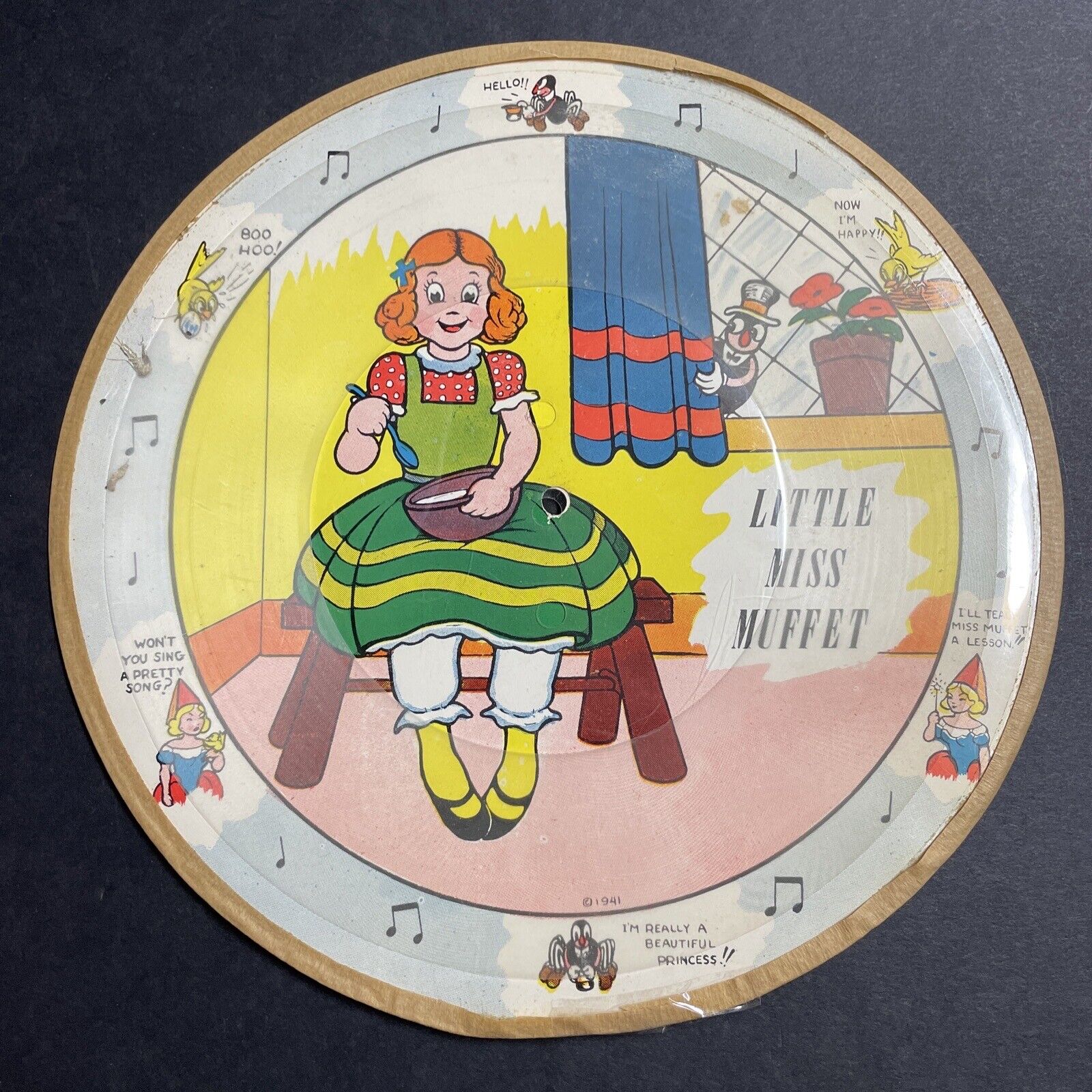 Little Miss Muffet 78rpm Antique 1941 Cardboard Phonograph Gramophone Record