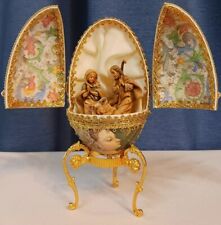 Ornate Vintage Music Box Musical Nativity Egg Catholic Saints Intricate Detail picture