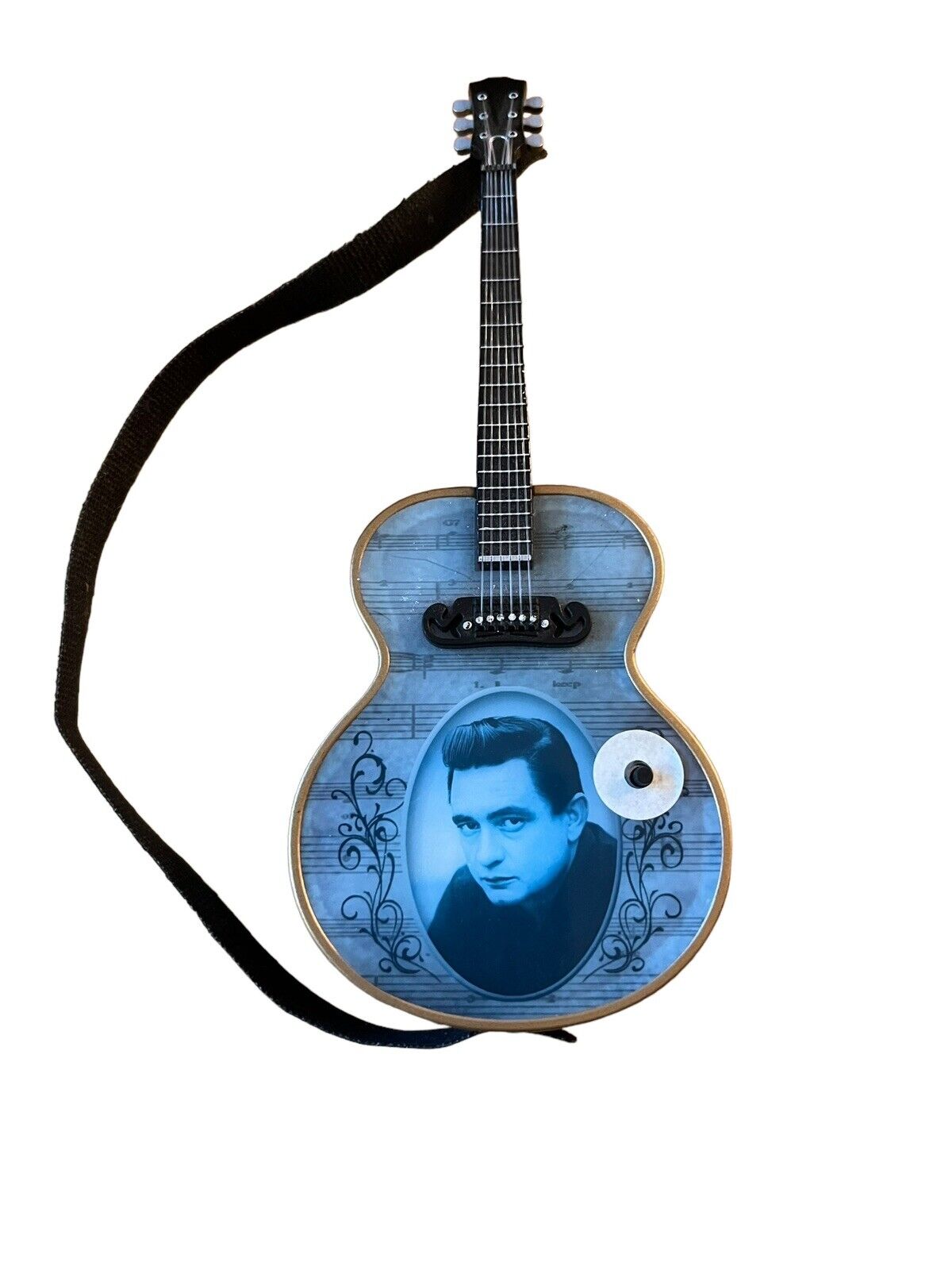 Rare Johnny Cash Mini Guitar illuminated Ornament Song Jackson With June Carter