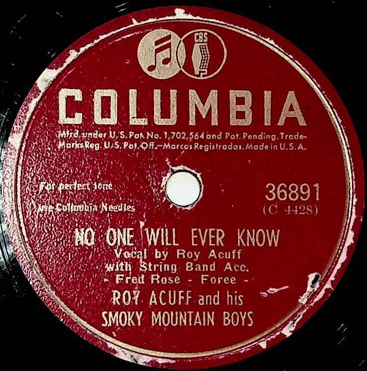 1945 Roy Acuff Smoky Mt Boys No One Will Ever Know I'll Go Home & Cry 78 Record