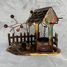 Vintage Collectible copper tin Wishing well buckets wheelbarrow music box works picture