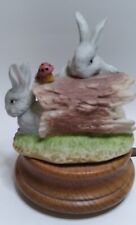 Vintage Sanyo Music Box Bunny Rabbits Mushrooms  picture