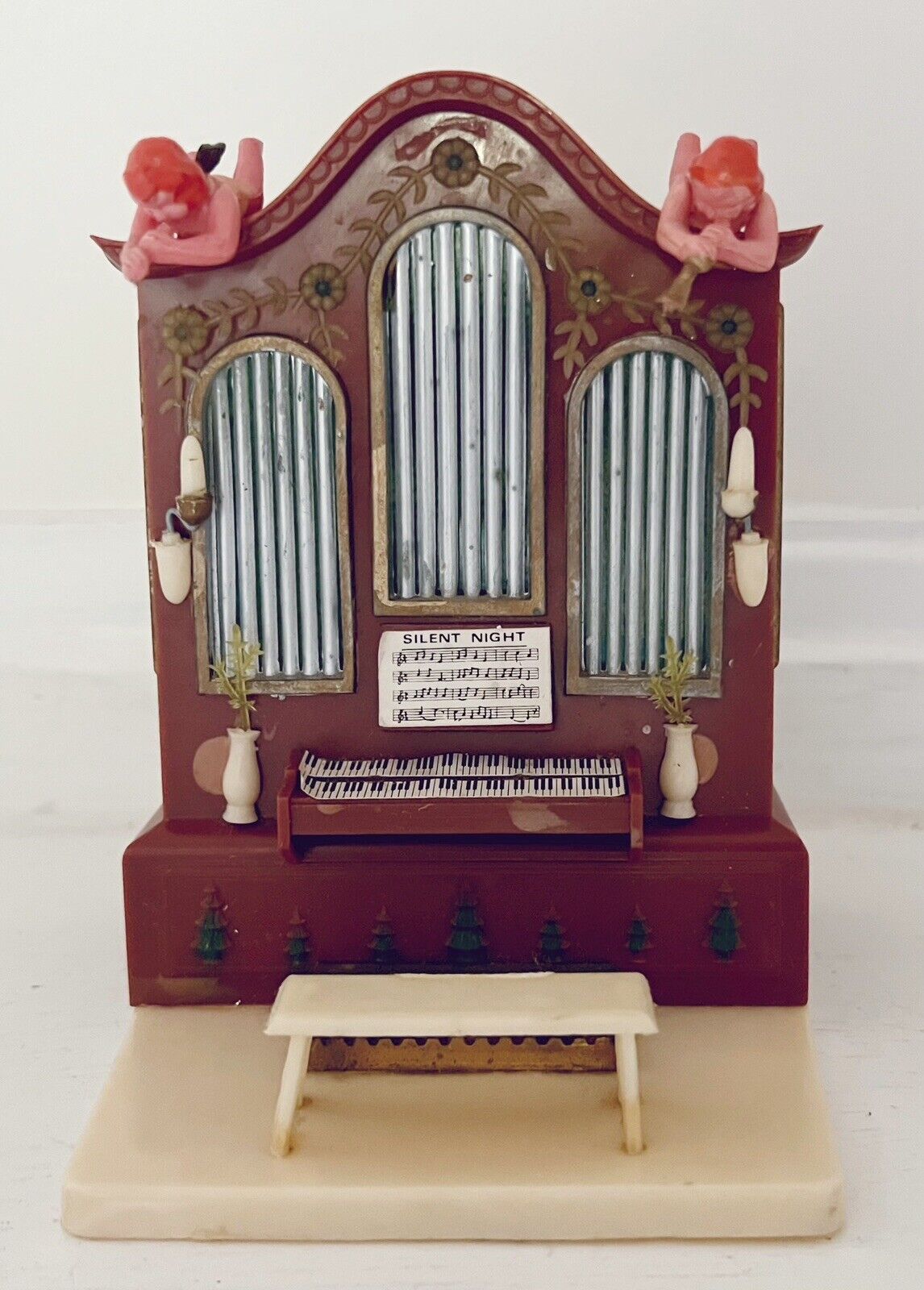 Vintage REUGE Music Box Silent Night Organ Cherubs Wind-Up