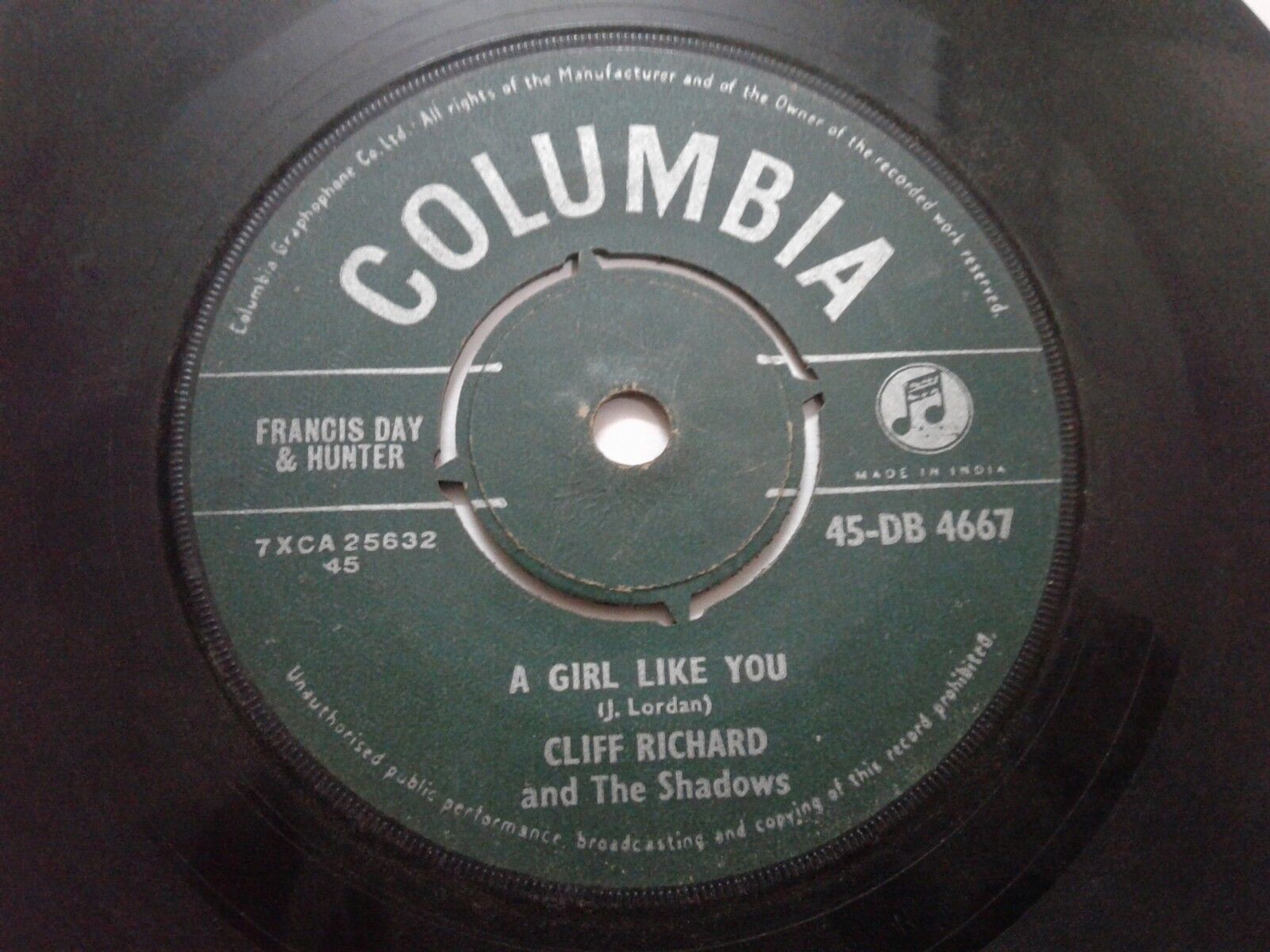 CLIFF RICHARD THE SHADOWS a girl like you/now time fall in love  SINGLE INDIA G+