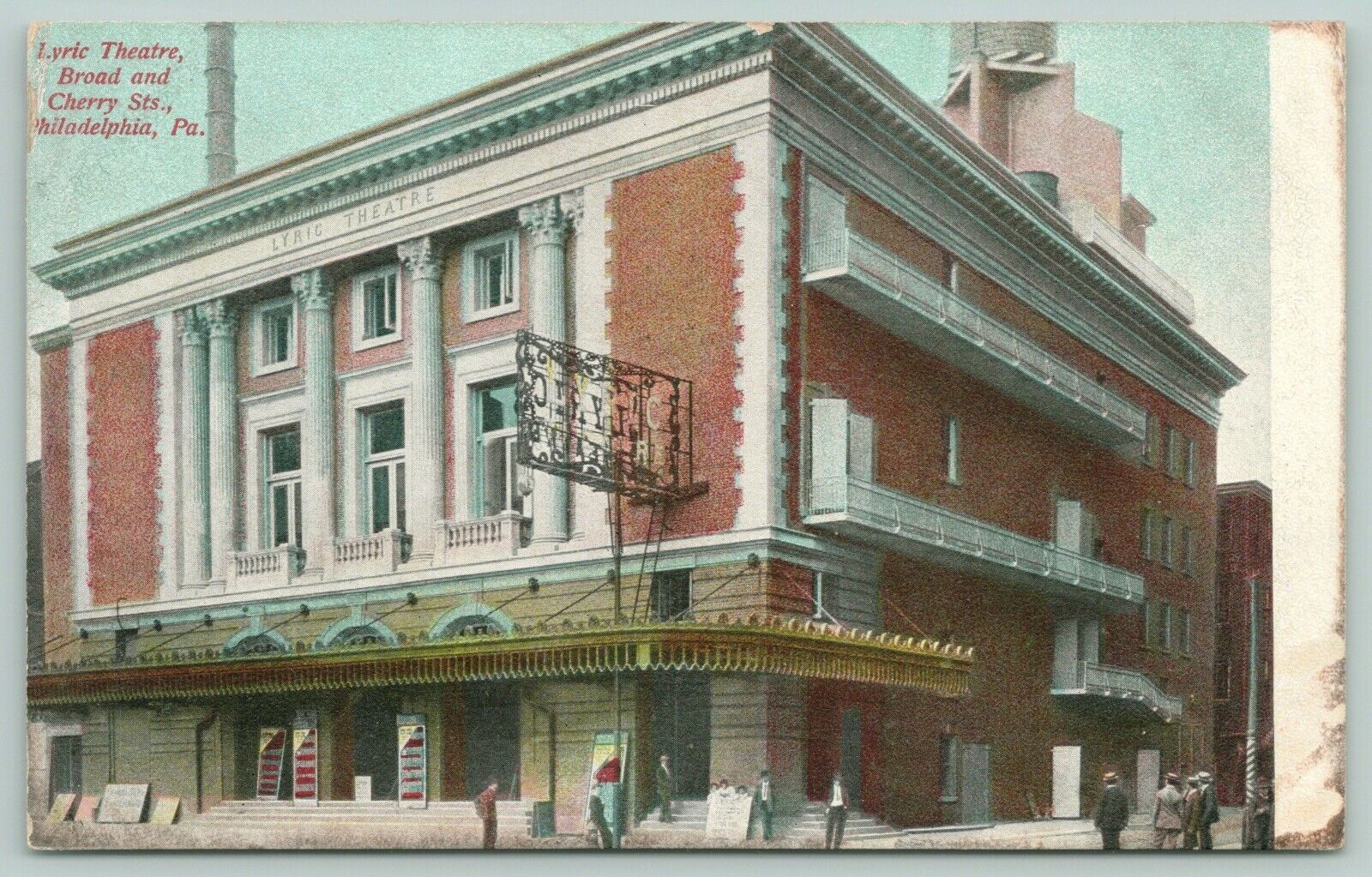 Philadelphia PA~Lyric Theatre~Visitors Gather on Sidewalk~Billboards~c1910