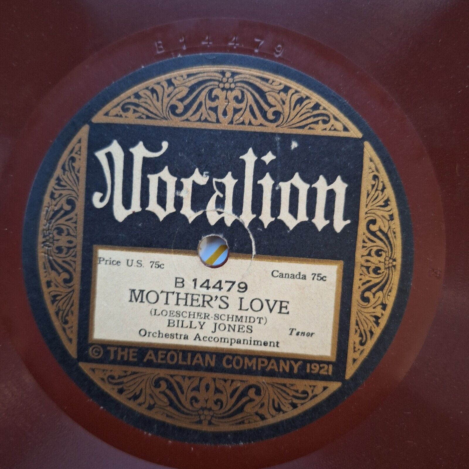 Billy Jones Mother's Love/In a corner of The World Vocalion 78RPM 1922