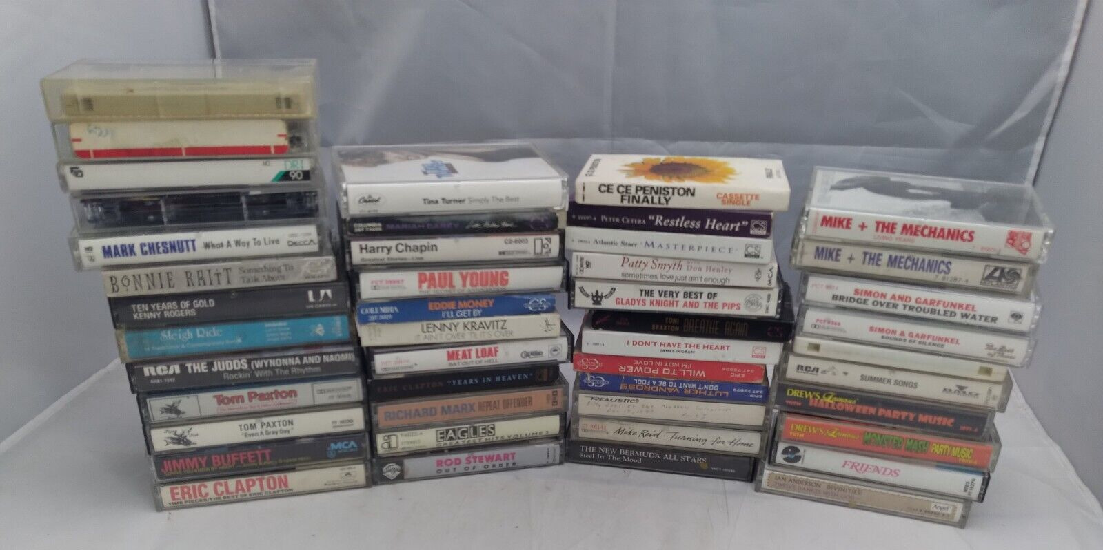 Lot of 48 Cassettes Mix Rock Pop 1970's-90's Tina Turner, Simon Garfunkel, etc