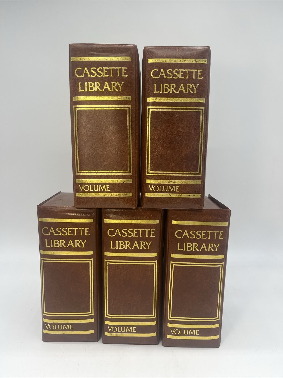 Vintage Cassette Audio Tape Library Book Style Case Holder Brown Gold Lot Of (5)