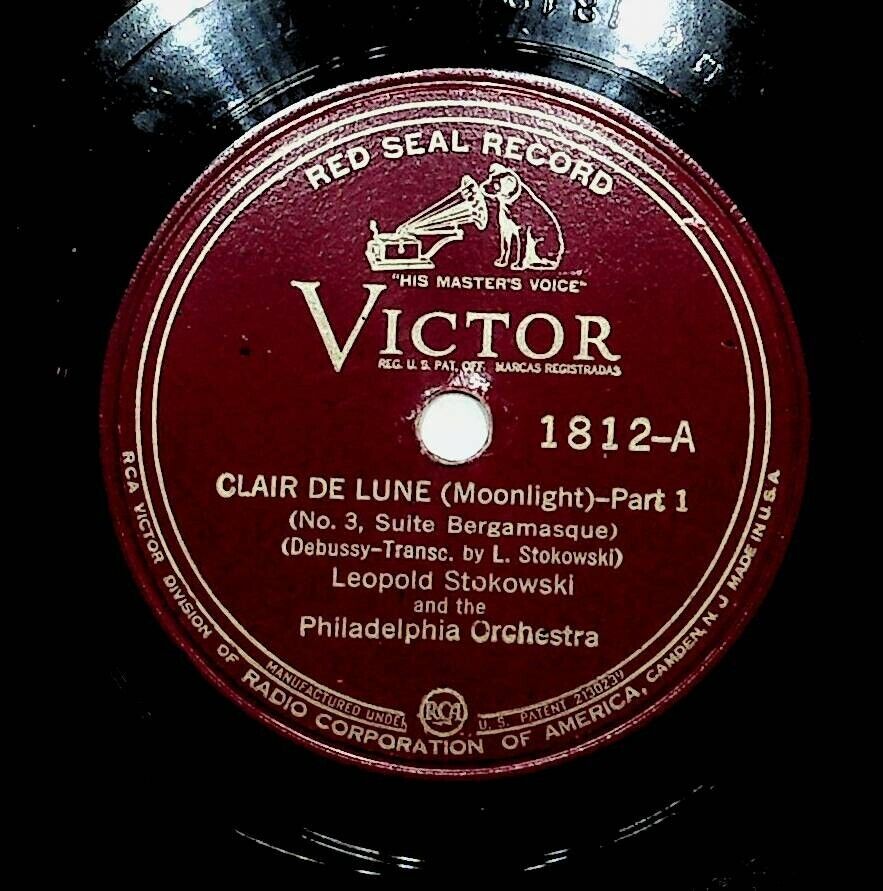 1937 Leopold Stokowski Clair De Lune (Moonlight) Debussy 78 Record E-