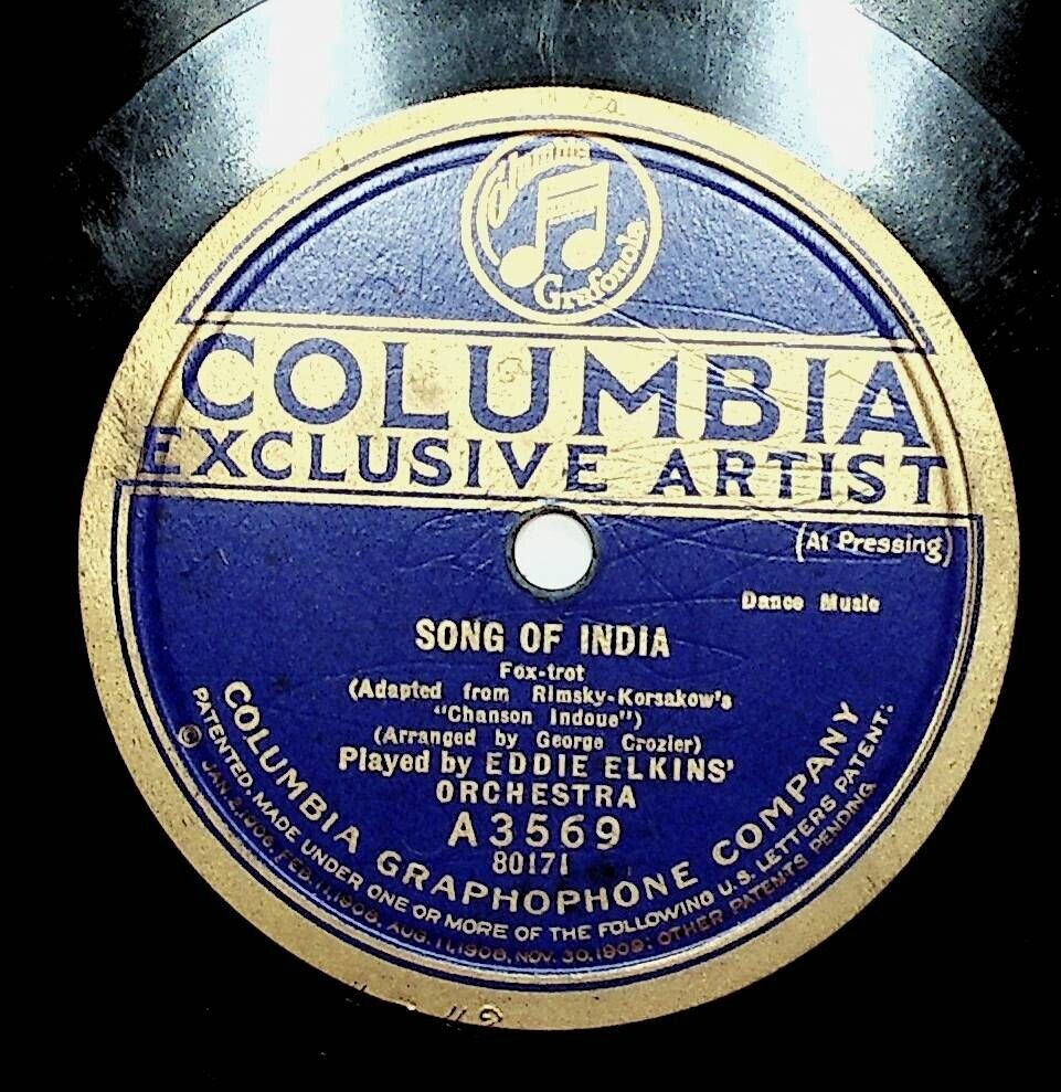 1922 Eddie Elkins Orchestra Song Of India To A Wild Rose 78 Record
