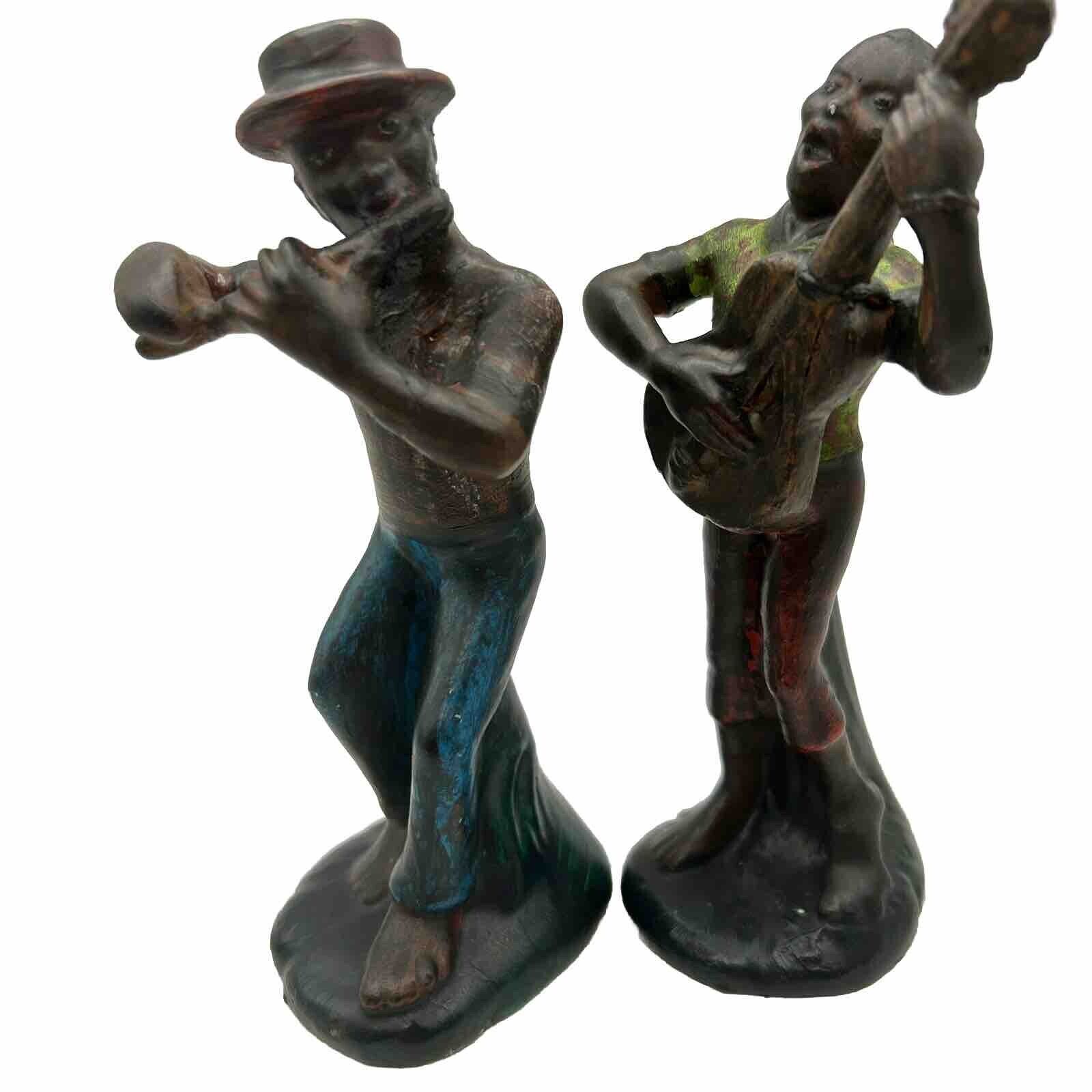 Vintage Street Musicians Figures African American Handmade 6” Plaster