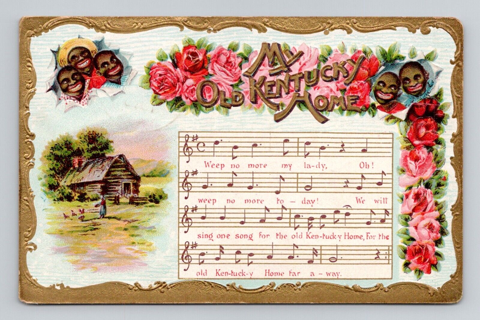 Postcard Floral Greeting My Old Kentucky Home Music Lyrics, Antique J8