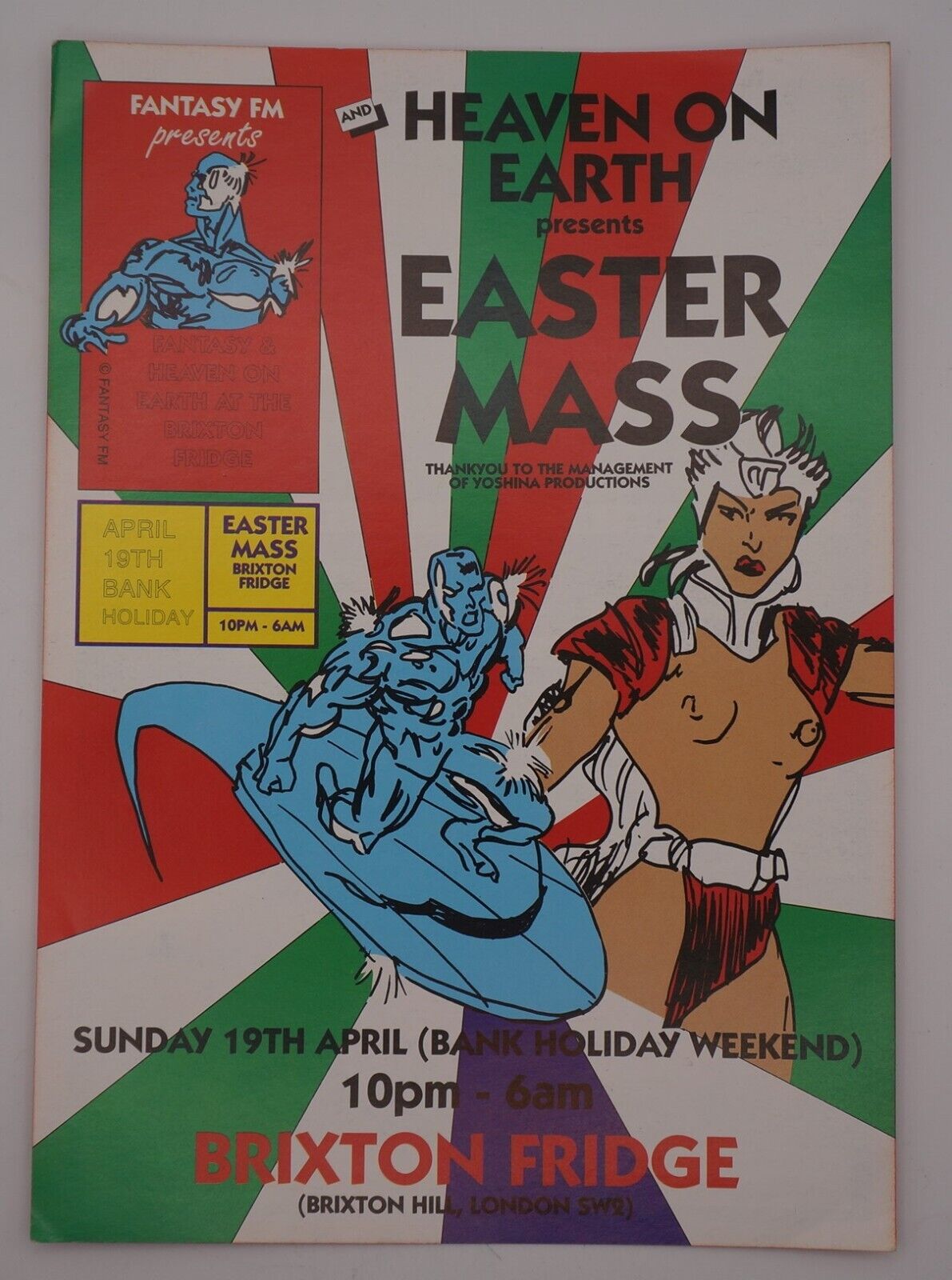 Rave Flyer Heaven on Earth-Easter Mass-April 1992 Bixton Fridge , size A5 MINT