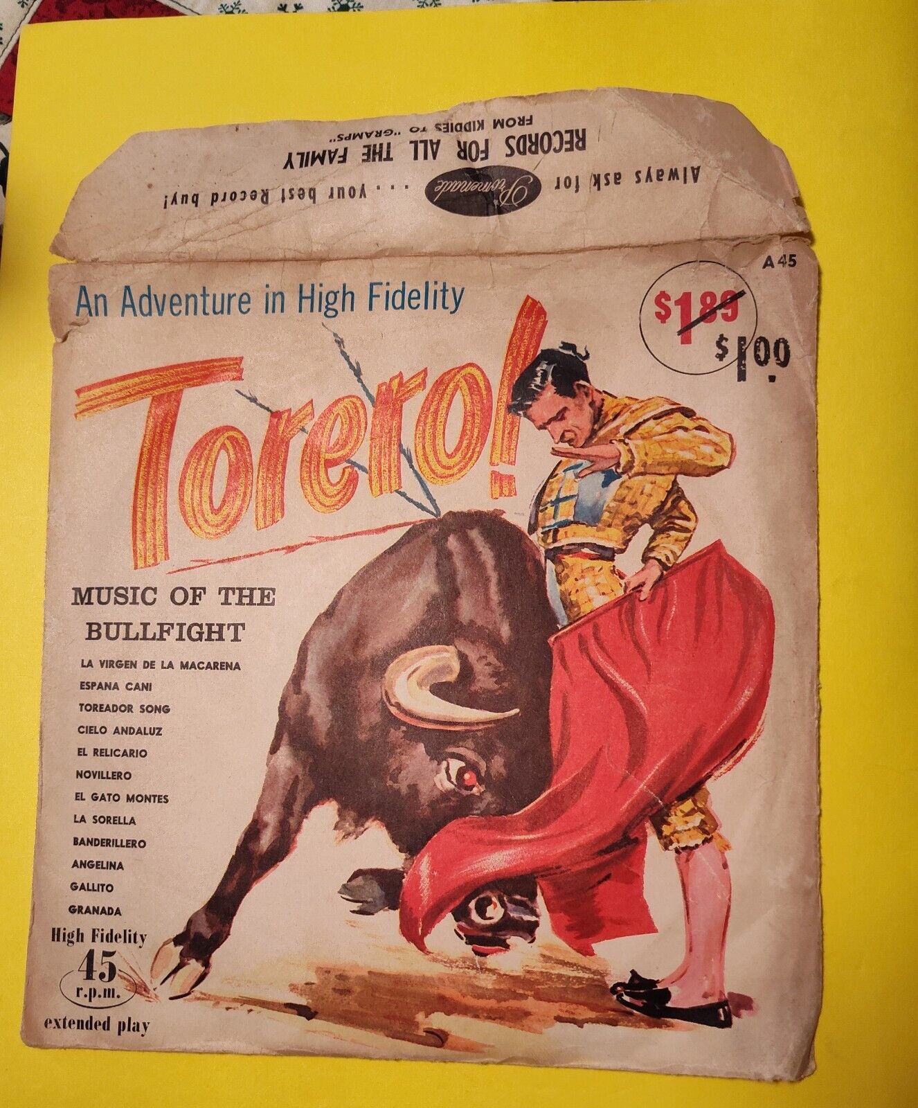 Torero Music of the Bullfight Vintage 45 r.p.m Vinyl Records-2