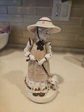 Ceramic Vintage Music Box Young Lady Walking Her Lamb On A Leash 9