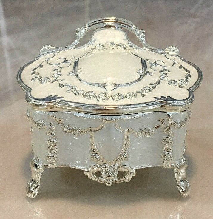 ♫ ALL I ASK OF YOU ♫ WHITE TIN ALLOY VINTAGE  MUSIC BOX