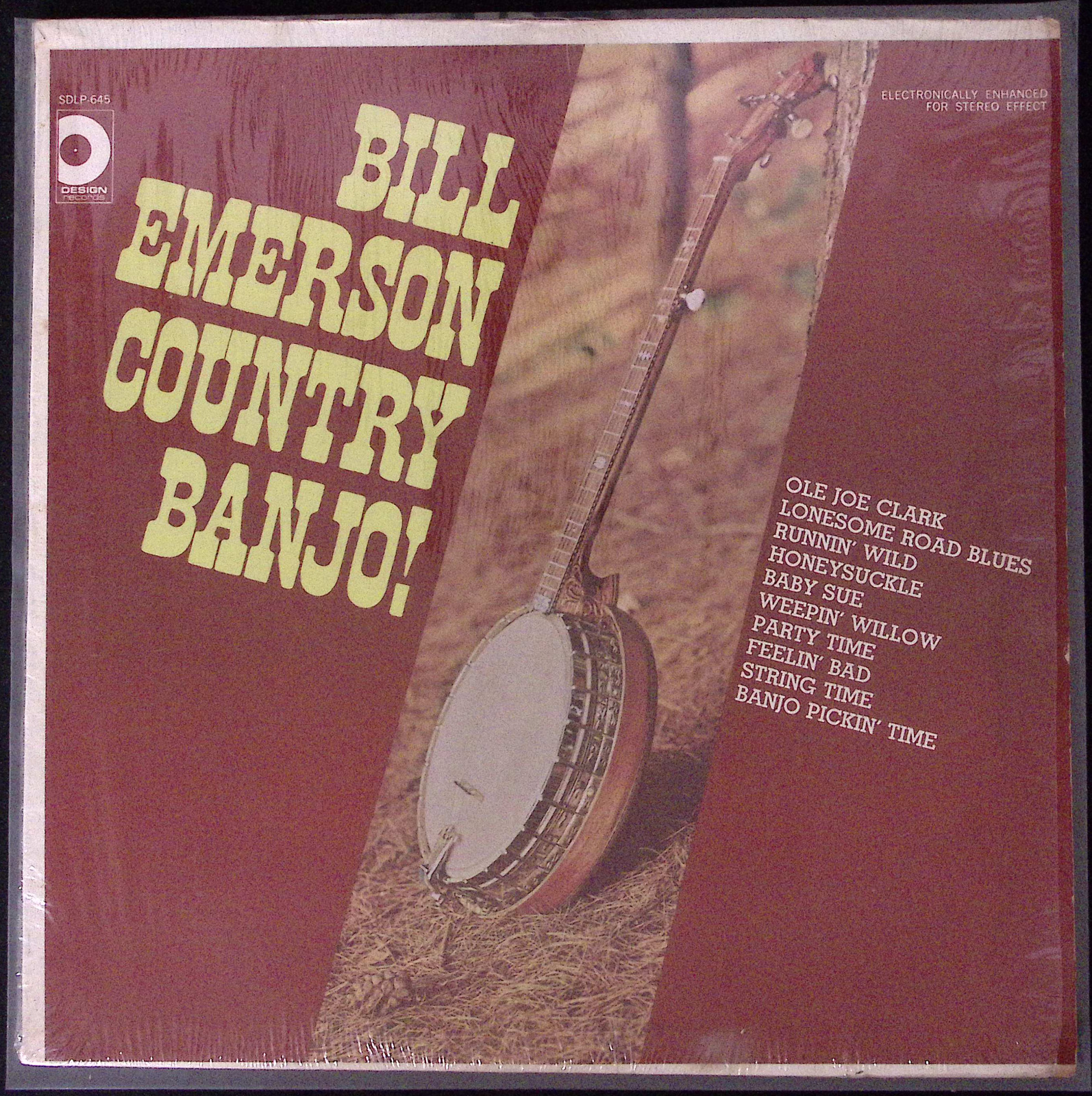 BILL EMERSON COUNTRY BANJO DESIGN RECORDS SDLP-645 EXC VINYL LP 158-38W