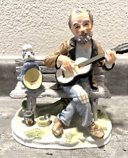 Lefton Porcelain Figurine Man Playing A Guitar and Dog Begging Japan #6646 picture