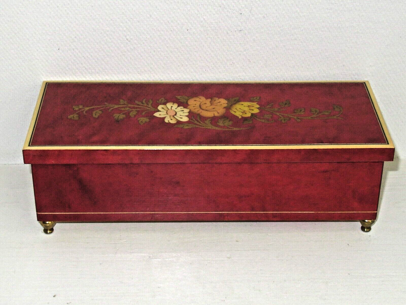 Vintage 1950\'s REUGE Musical Jewelry Box Swiss Movement Italy Lacquer Inlay