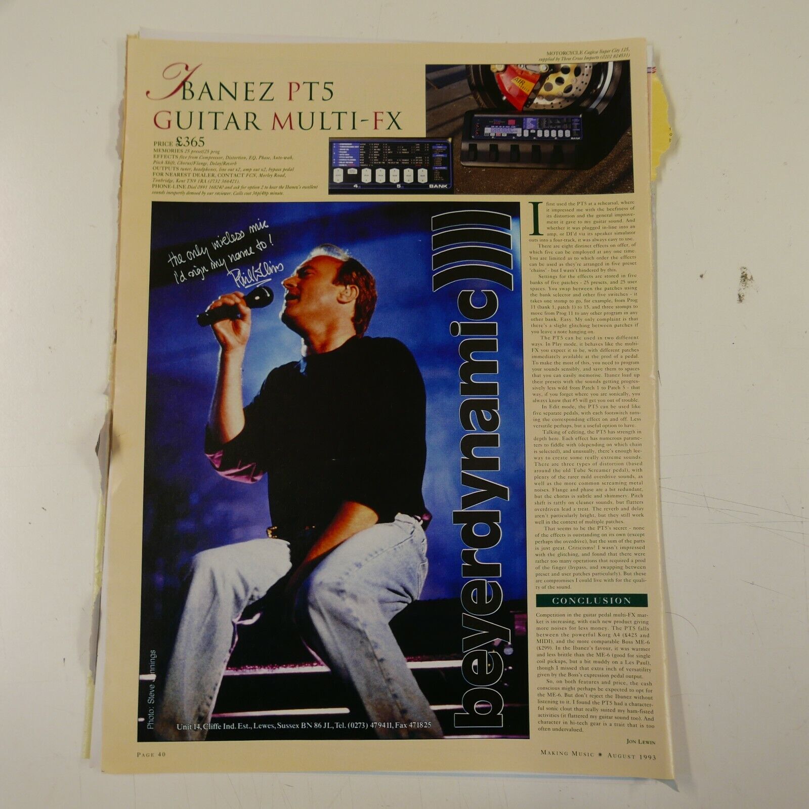  21x30cm magazine cutting 1992 PHIL COLLINS / WIRELESS BEYERDYNAMIC