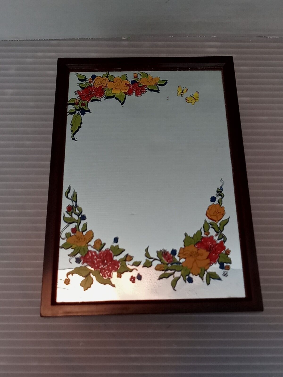 Vintage 1978 Yaps Music Box Love Story Floral Mirror Decor End Table - Works