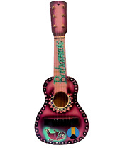 Wooden Small Purple & Green Guitar From Bahamas Hand Painted Handmade Souvenir picture