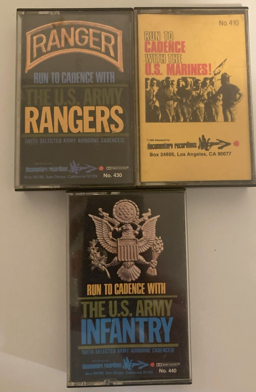 US ARMY AIRBORNE RANGERS-INFANTRY-MARINES-3 CASSETTE TAPE LOT--NICE