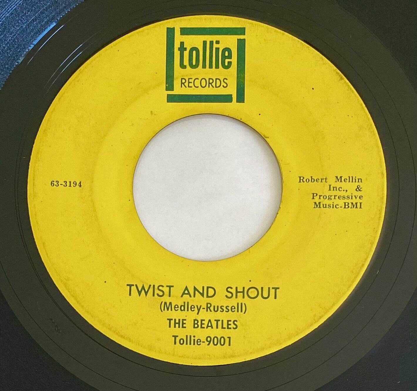 Beatles Twist And Shout Tollie-9001 45rpm  Dark Green Print  (February 1964)