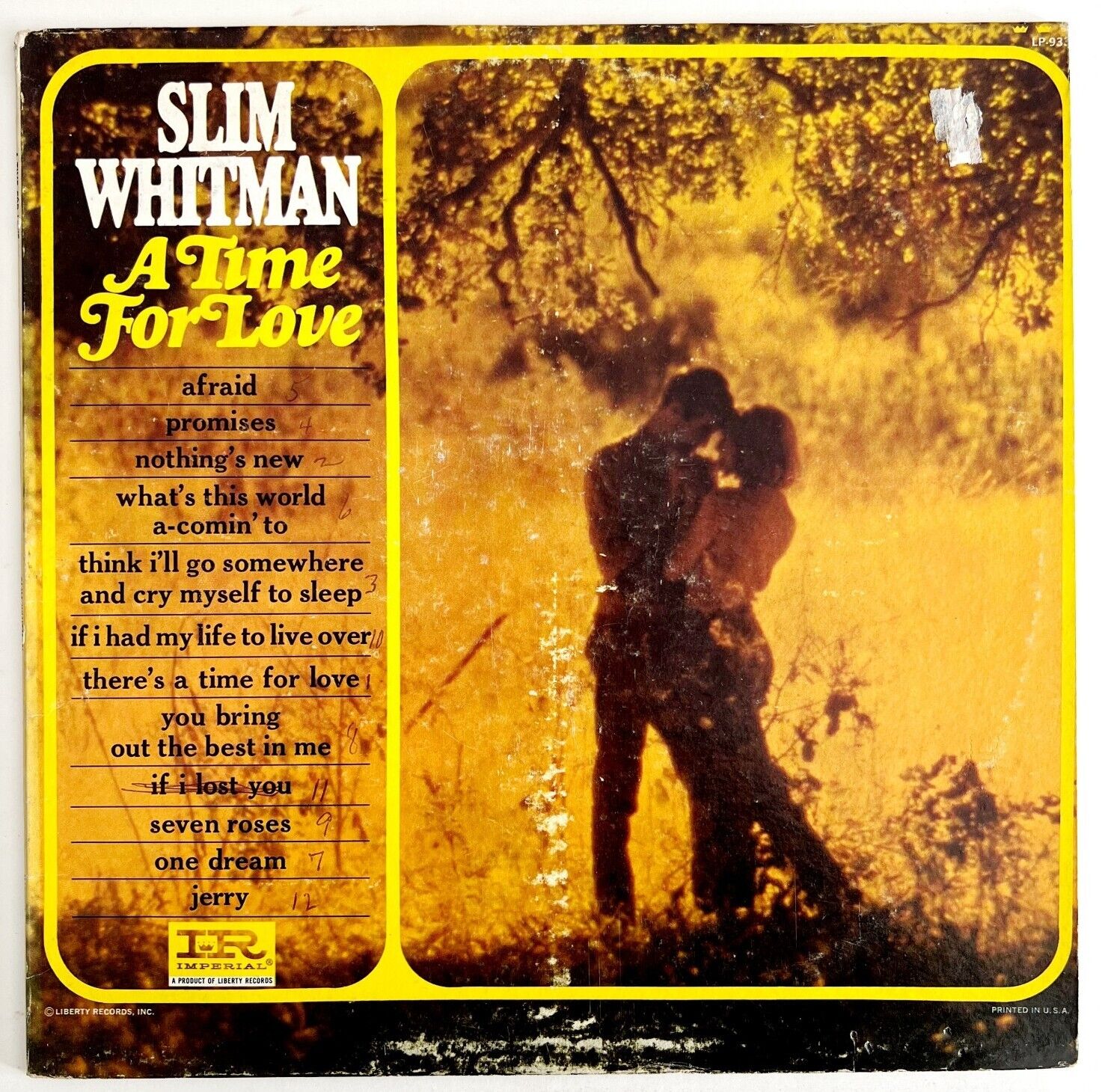 Slim Whitman A Time For Love Vinyl Record 1960s 33 12\