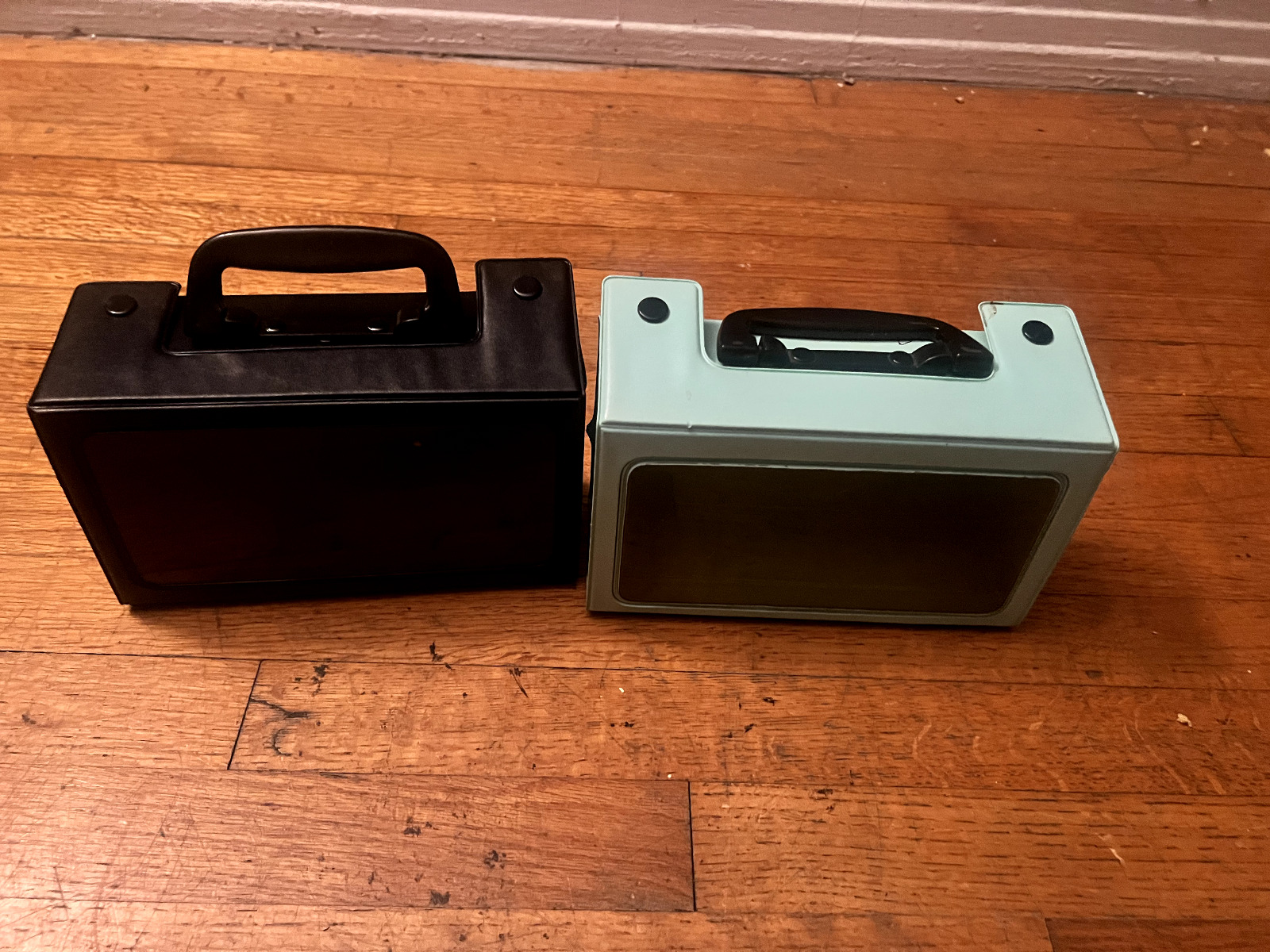 lot of 2 vintage plastic tape carrier black/blue cl#9
