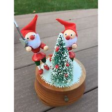 Vintage Christmas Wooden Music Box Elves Tree Plays Jingle Bells Original Box picture