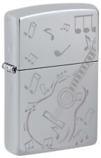 Zippo Guitar and Music Notes, Engraved Lighter, High Polish Chrome NEW IN BOX picture