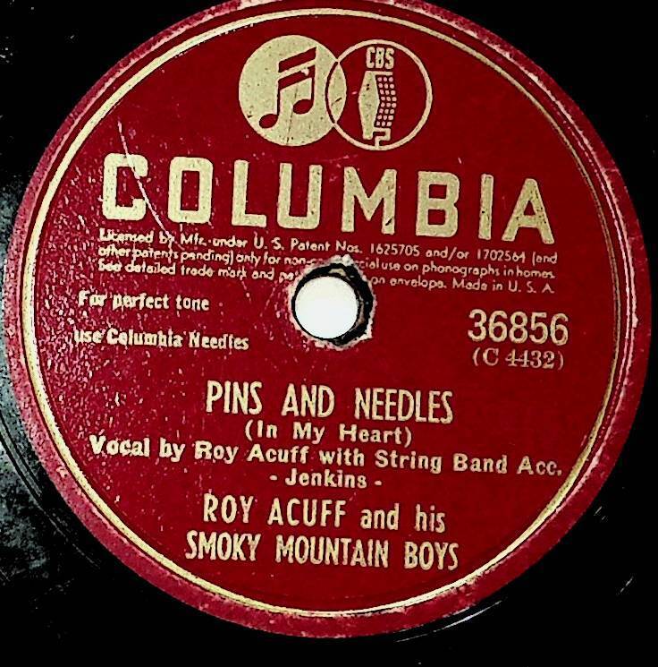 1945 Roy Acuff Smoky Mt Boys Pins & Needles Live Two Different Worlds 78 Record