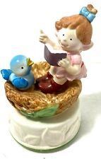 Vintage Napcoware Music Box IT'S A SMALL WORLD Girl Reading to Bird Japan 5.25