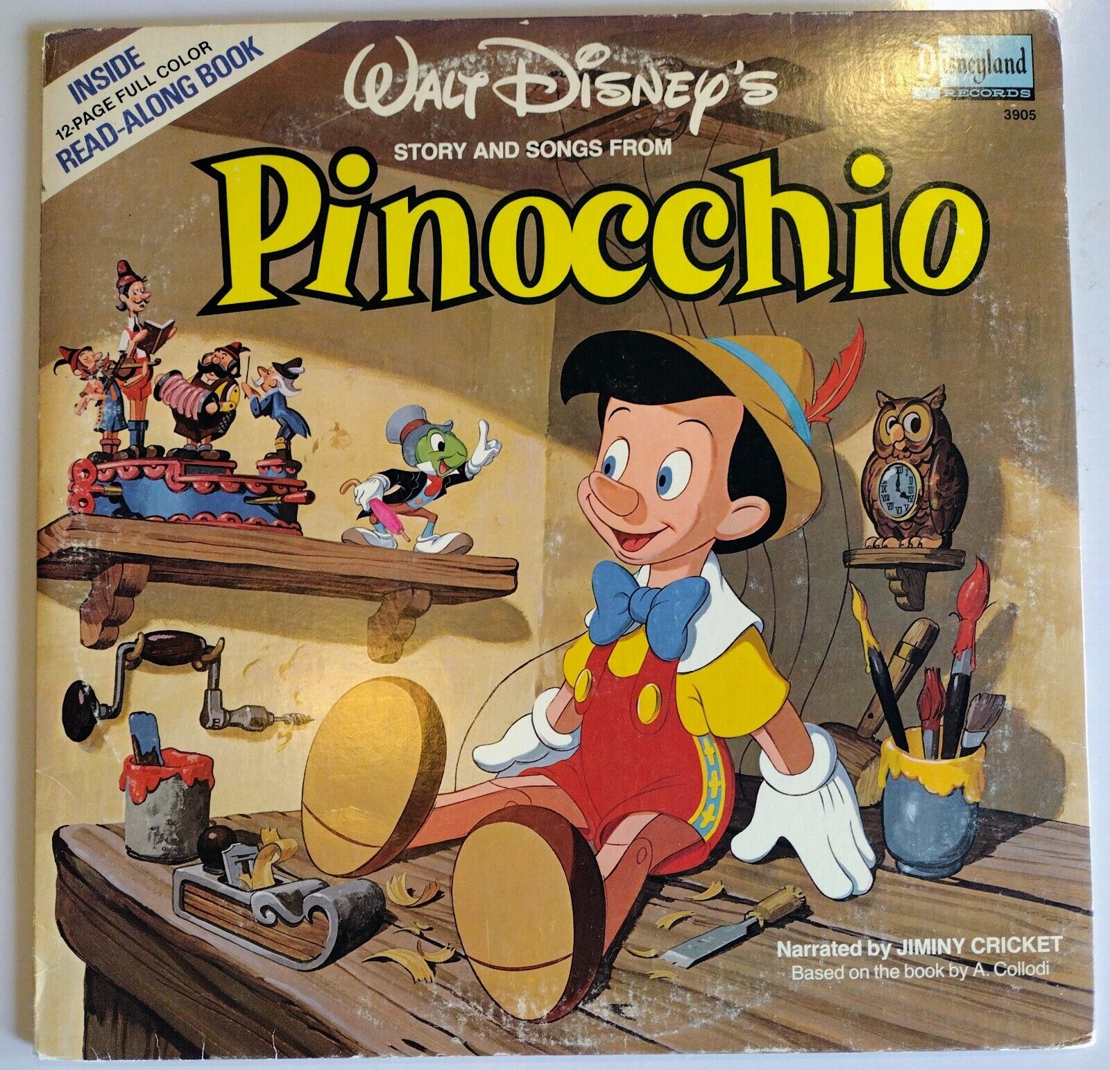 Walt Disney's Pinocchio Disneyland Records Vinyl Vintage Record & Read Along...