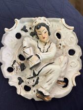 Woman Playing Drum Ceramic Wall Pocket Vintage 1950’s picture