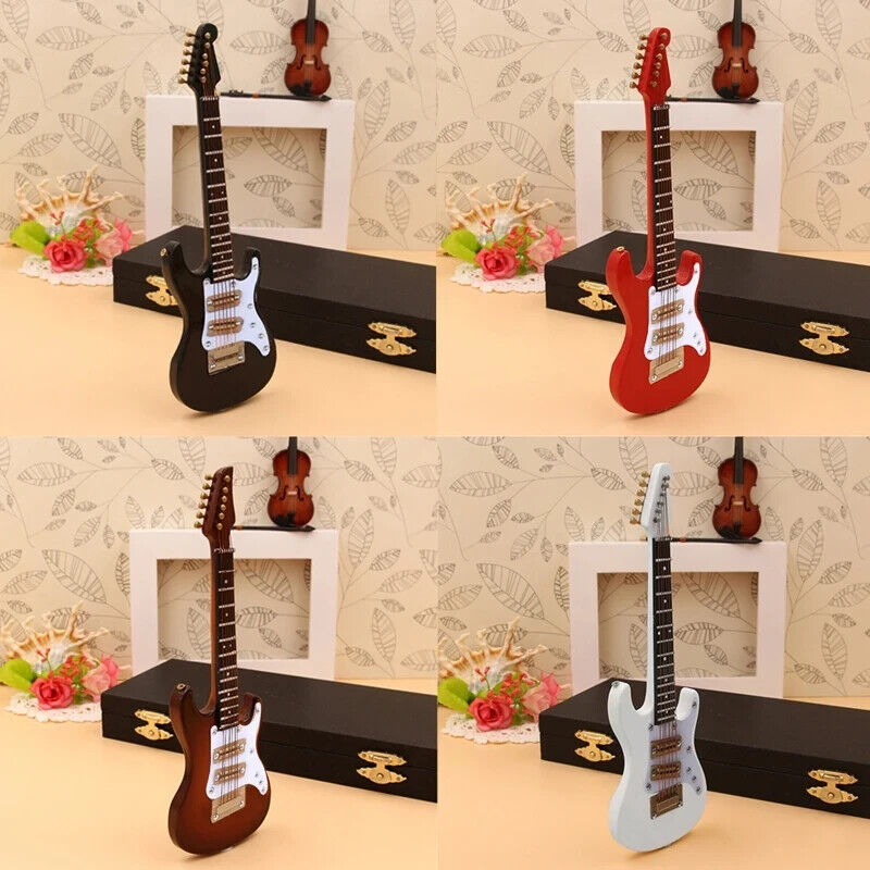 Miniature Wooden Electric Guitar With Stand Black