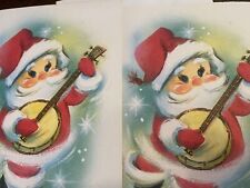 2 Unused VTG Christmas Cards MCM BROOKLINE BAPCO Made in USA SANTA w Banjo 60s picture