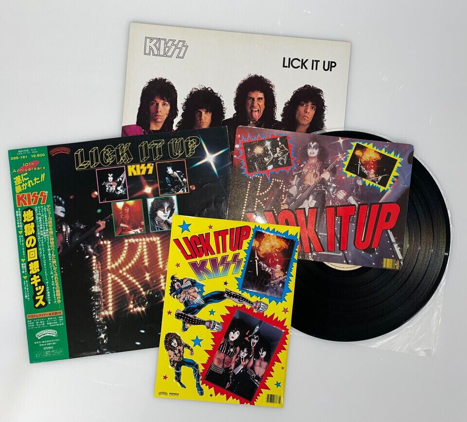 KISS LICK IT UP JAPANESE LP COMPLETE WITH OBI-STICKER AND DESK PAD 
