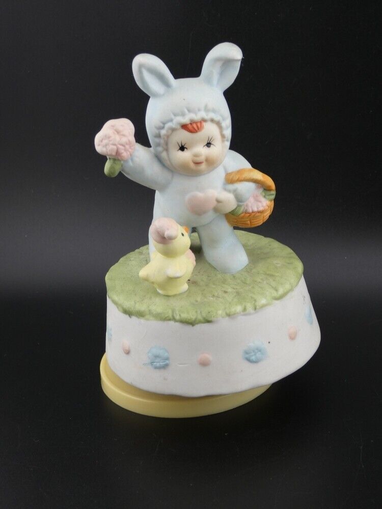Vintage Easter Porcelain Bunny Music Box Working